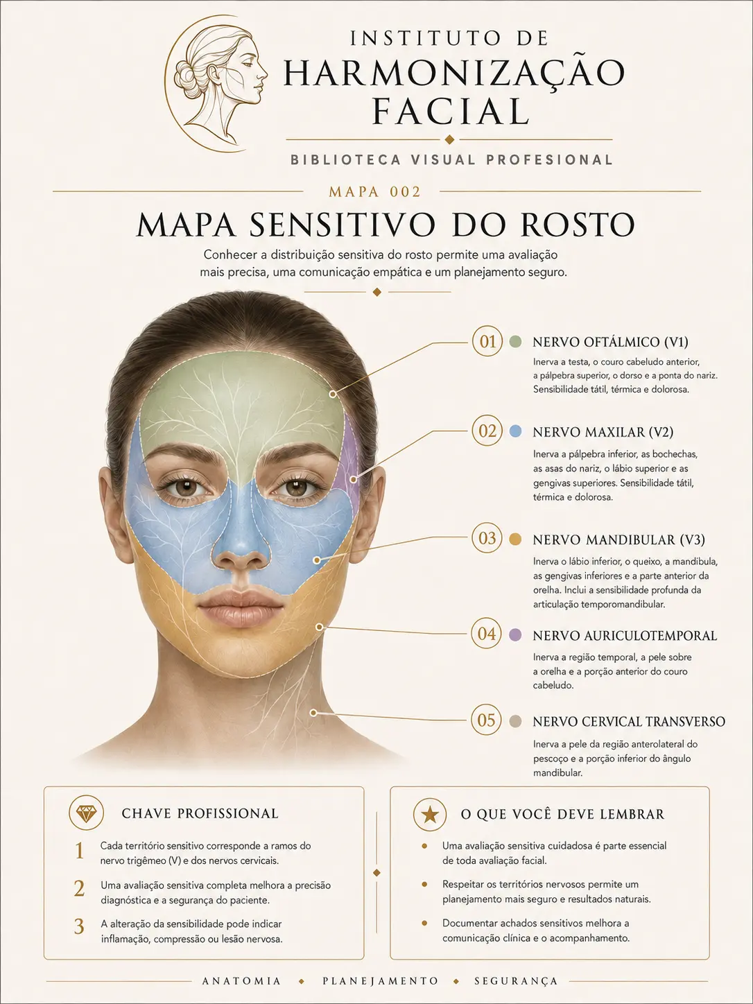 Mapa visual de harmonização facial: Mapa sensitivo da face