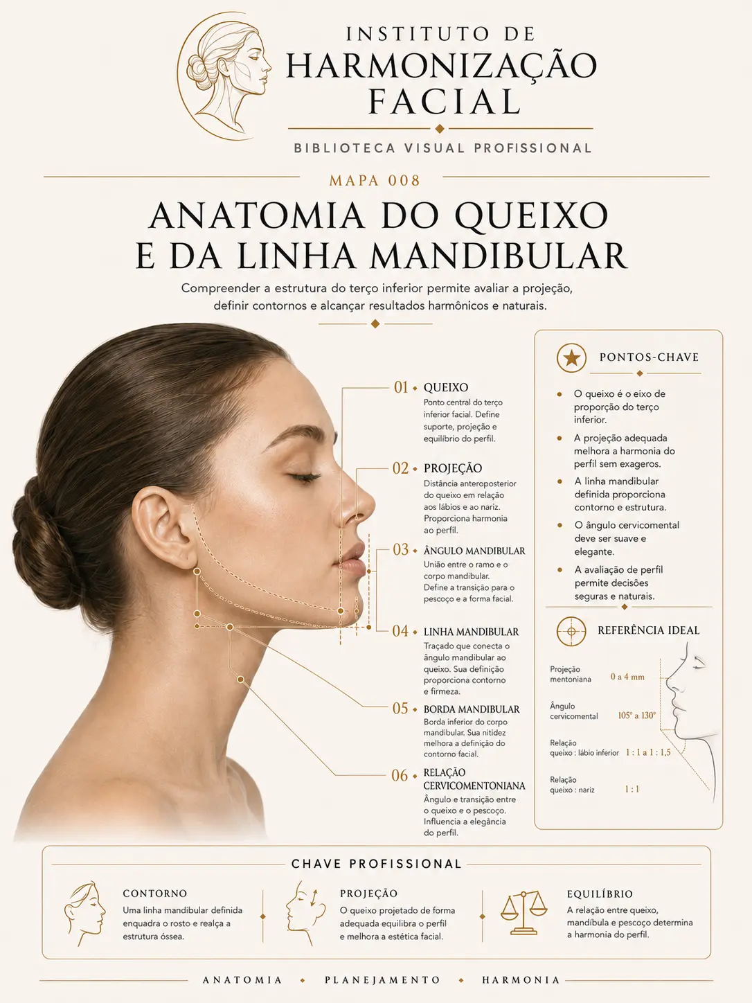 Mapa visual de harmonização facial: Mento e linha mandibular